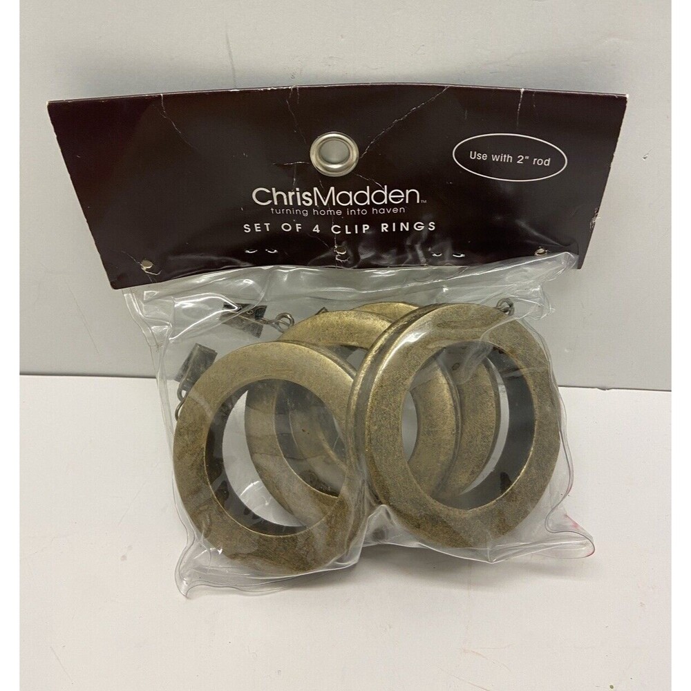 Chris Madden Clip Rings for 2 inch curtain rod  Set Of 4  Color is Antique Gold
